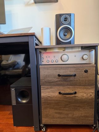 Escritorio Metal y Madera+ cajonera+estantes