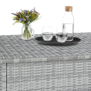 Baúl de jardín de ratán sintético 145x82,5x79,5 cm gris claro