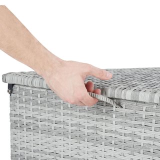 Baúl de jardín de ratán sintético 145x82,5x79,5 cm gris claro