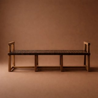 Banco madera y cuero años 70