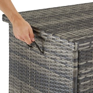 Baúl de jardín con trenzado de ratán sintético 120x55x61,5 cm gris