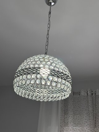 Lámpara de cristal y metal plateado