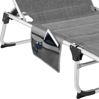 Tumbona plegable 220 x 60,5 x 34 cm con bolsillo lateral gris jaspeado