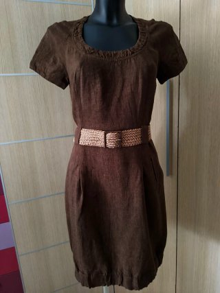 Vestido lino marrón con cinturón