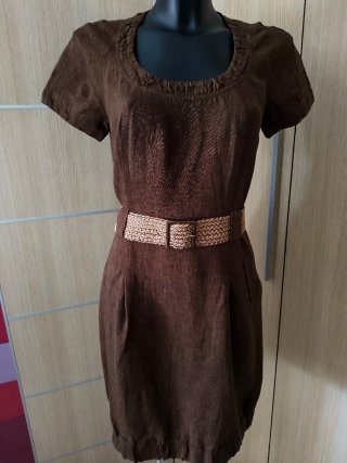 Vestido lino marrón con cinturón