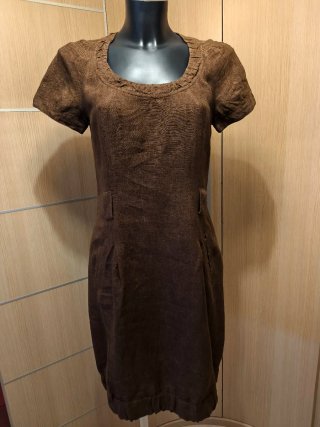 Vestido lino marrón con cinturón