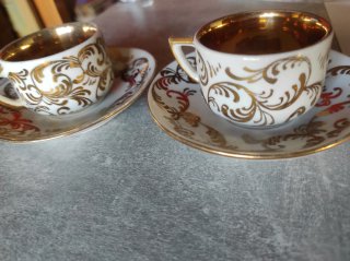 2 Tazas Porcelana Fina Doradas Época