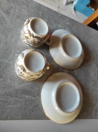 2 Tazas Porcelana Fina Doradas Época