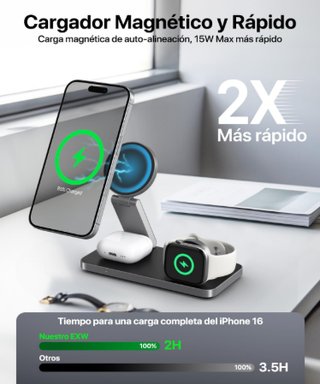 Cargador Inalámbrico 3 en 1 Plegable