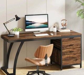Escritorio madera y metal con cajones