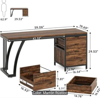 Escritorio madera y metal con cajones