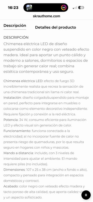 Chimenea Eléctrica SKRAUT HOME LED Negra