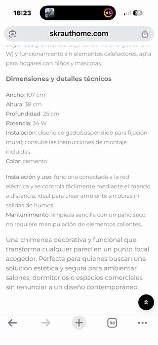 Chimenea Eléctrica SKRAUT HOME LED Negra