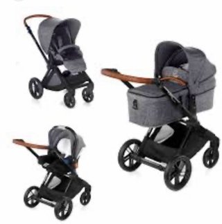 Conjunto Carro Bebé Gris y Rosa