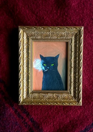 Quadro gatto nero con cornice dorata