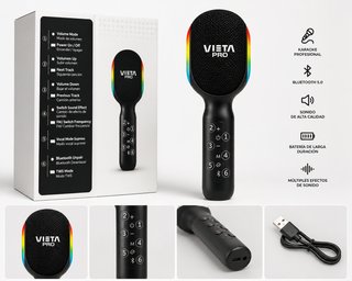 Micrófono Karaoke Vista Pro Bluetooth Negro