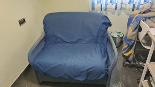 Sofá Cama Individual Tela Beige y Azul