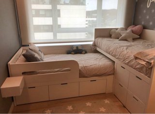 Cama tren esquina blanca con cajones