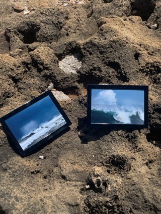 Stampa fotografica onda con surfista