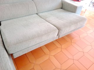 Sofá chaise longue tela beige/verde