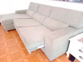 Sofá chaise longue tela beige/verde