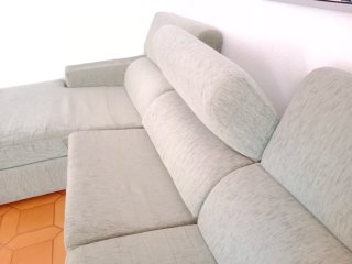 Sofá chaise longue tela beige/verde