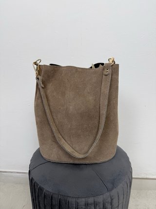 Borsa secchiello pelle scamosciata marrone