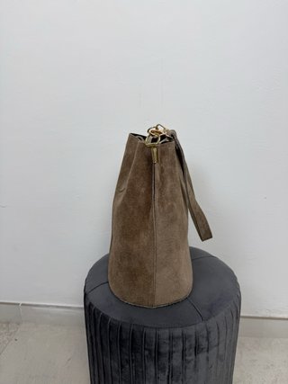 Borsa secchiello pelle scamosciata marrone