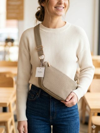 Bolsa Flora tejido trenzado beige