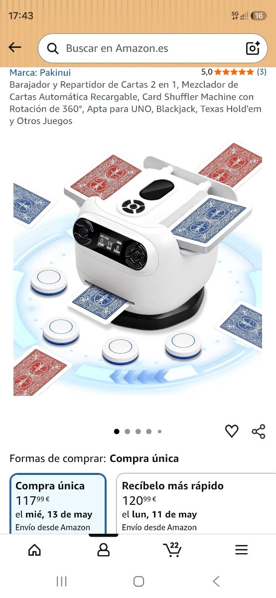 Barajador Y Repartidor De Cartas 2 En 1 – Automático Recargable USB-C, Con Control Remoto Y Batería 2600 MAh