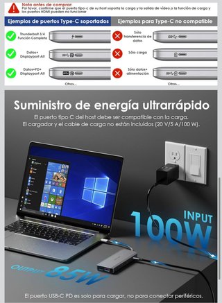 Base de conexión WL-UMD302B USB-C 2 Monitores