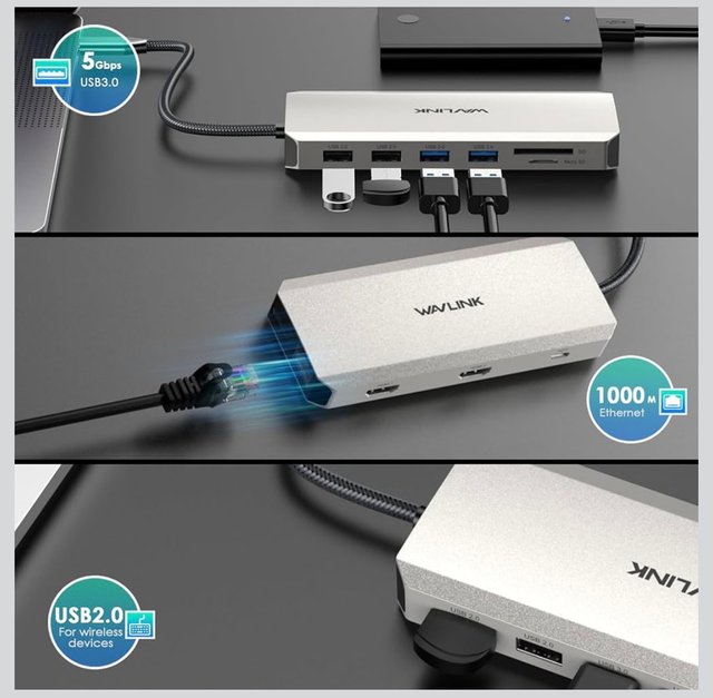 Base de conexión WL-UMD302B USB-C 2 Monitores