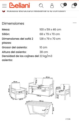 Conjunto de jardín con mesa 4 plazas metal Beliani