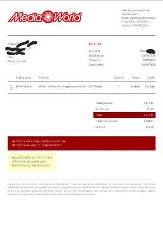Airpods Pro 3 Apple In Garanzia