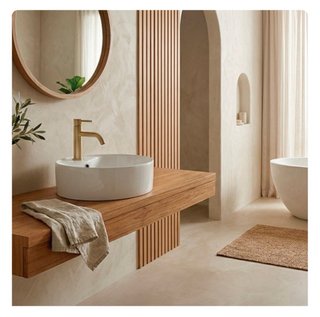 Lavabo sobre encimera de porcelana blanca