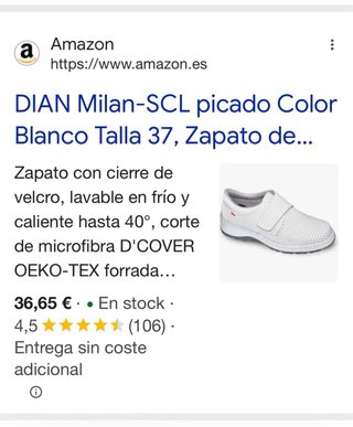 Zapato Dian Blanco Talla 37 Antibacteriano