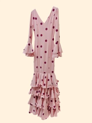 Vestido de fiesta lunares rosa y morado