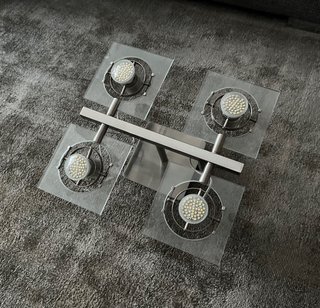 Lámpara techo 4 focos LED orient. acero y cristal