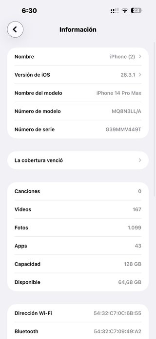 iPhone 14 Pro Max 128GB Blanco