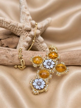 Collana croce argento 925 oro cammei zirconi