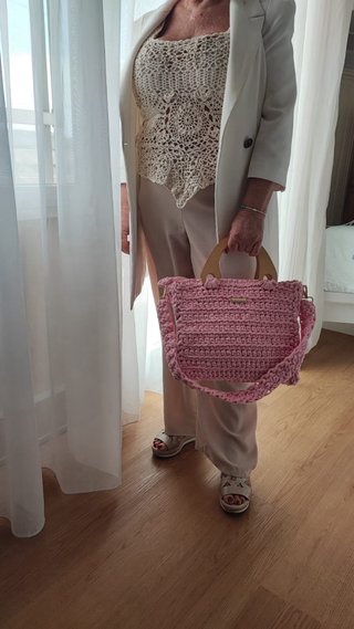 Borsa uncinetto fatta a mano rosa