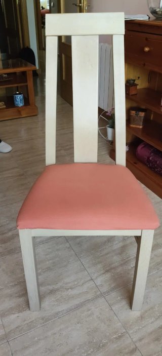 Sillas de comedor madera y tela beige/rosa