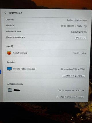 iMac Retina 27” 5K i7 4,2 GHz 4 core 32 GB RAM 2T