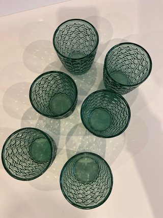 Set 6 Vasos Agua Cristal Portugueses Verdes