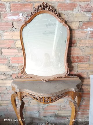 Mueble recibidor antiguo madera y espejo