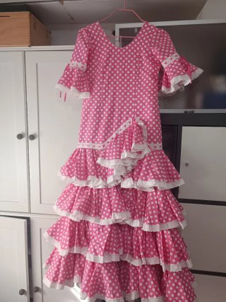 Vestido Flamenca Niña Lunares Rosa Talla M