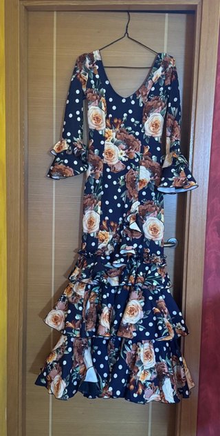 Vestido Flamenca Flores Azul Marino