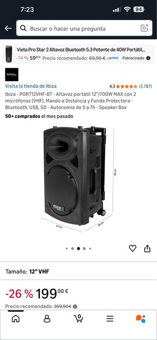 Altavoz Ibiza PORT12VHF-BT 12 700W