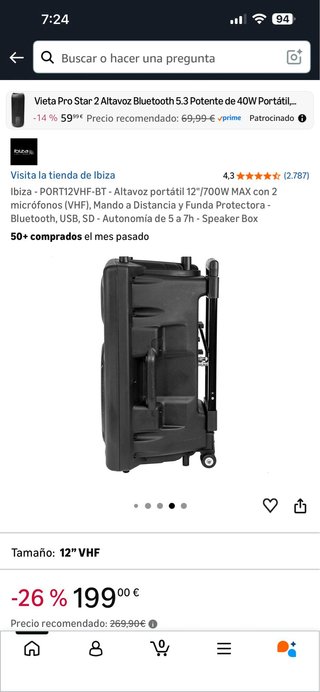 Altavoz Ibiza PORT12VHF-BT 12 700W