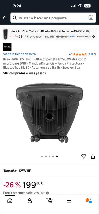 Altavoz Ibiza PORT12VHF-BT 12 700W
